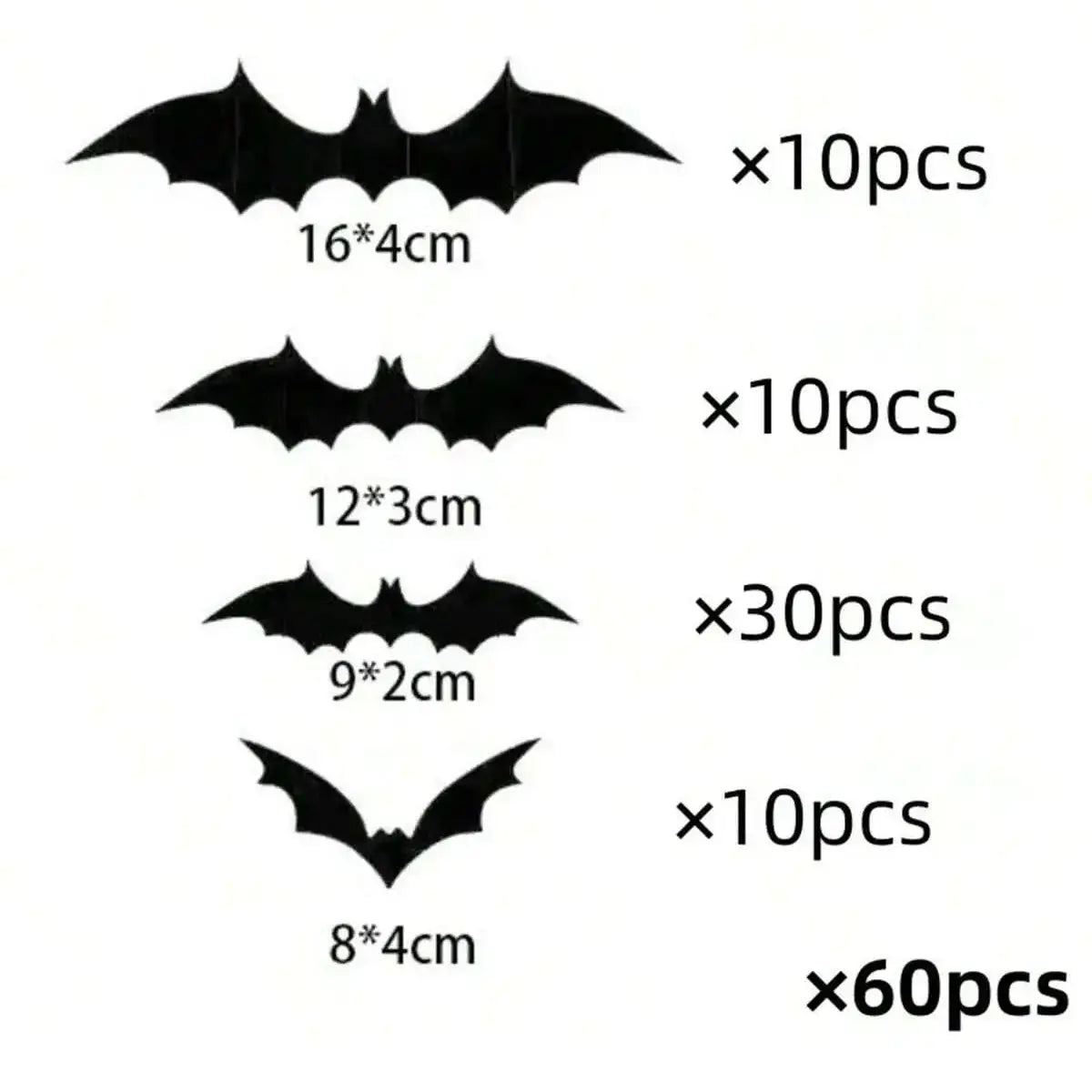60Pcs 3D Waterproof Black Bats Wall Decor Halloween Decor