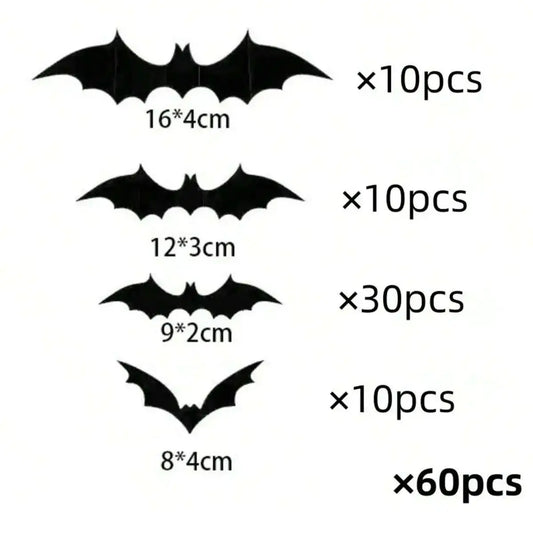 60Pcs 3D Waterproof Black Bats Wall Decor Halloween Decor