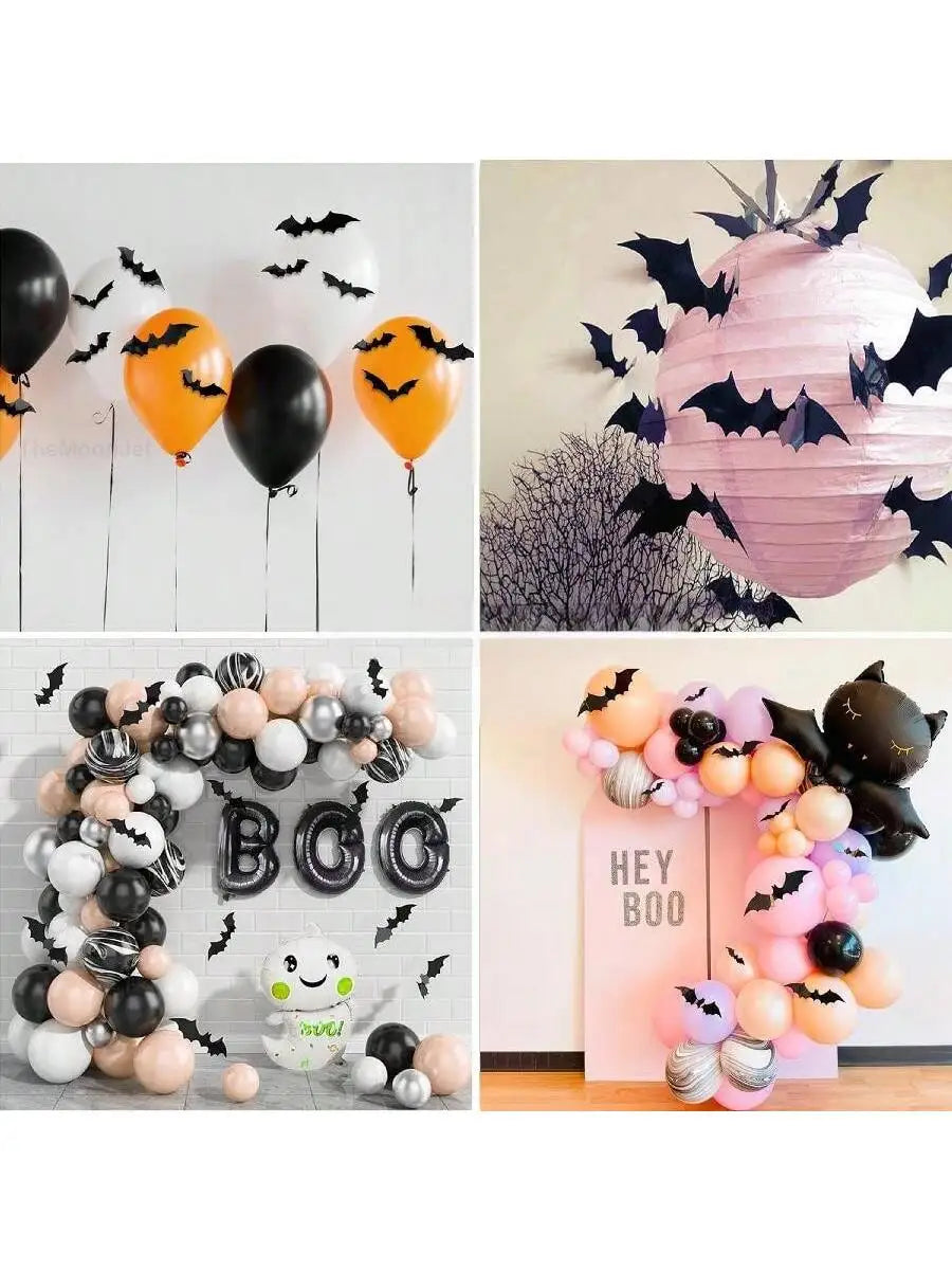 60Pcs 3D Waterproof Black Bats Wall Decor Halloween Decor