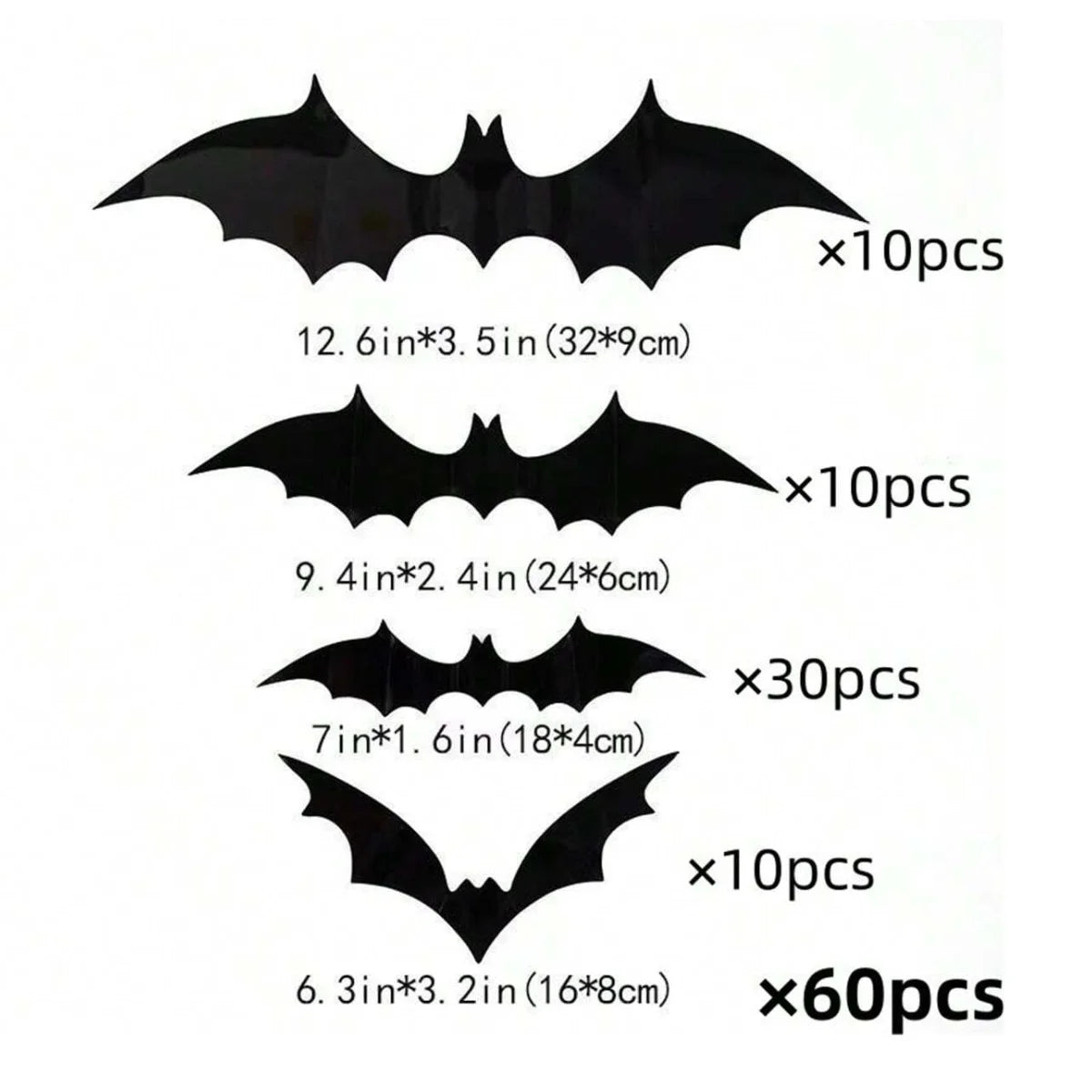60Pcs 3D Waterproof Black Bats Wall Decor Halloween Decor